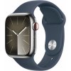 Chytré hodinky Apple Watch Series 9 41mm Cellular Strieborný nerez s búrkovo modrým športovým remienkom - M/L (MRJ33QC/A)