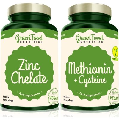 GreenFood Nutrition Methionin with Cysteine + Zinc Chelate Methionin with Cysteine kapsuly pre krásne vlasy, pleť a nechty 90 cps + Zinc Chelate kapsuly na podporu imunitného systému 60 cps
