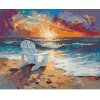 Diamantové maľovanie - PLÁŽOVÉ STOLIČKY PRI MORI A ZÁPAD SLNKA Rámovanie: bez rámu a bez vypnutia plátna, Rozmer: 40x50 cm