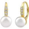 Silvego Strieborné/pozlátené náušnice CASSIDY s bielou perlou Swarovski® Crystals LPS0639ESWWGP