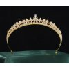 B-TOP Svadobná pozlátená korunka do vlasov so zirkónovými kvetmi