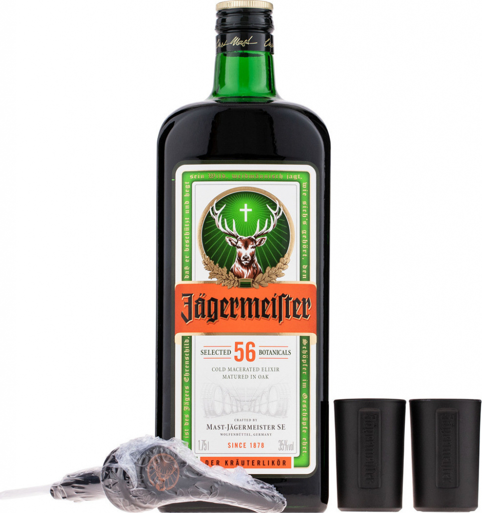 Jägermeister 35% 1,75 l (darčekové balenie pumpa 2 poháre)