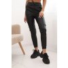 Kesi dámske nohavice z ekokože s vreckami a zaväzovaním v páse Čierna