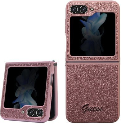Púzdro Guess PC/TPU Glitter Flakes Metal Logo Samsung Galaxy Z Flip 5 ružové