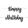 Party nápis čierny Happy Birthday 213 cm