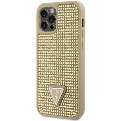 Púzdro Guess Rhinestones Triangle Metal Logo iPhone 12 / 12 Pro, Zlaté