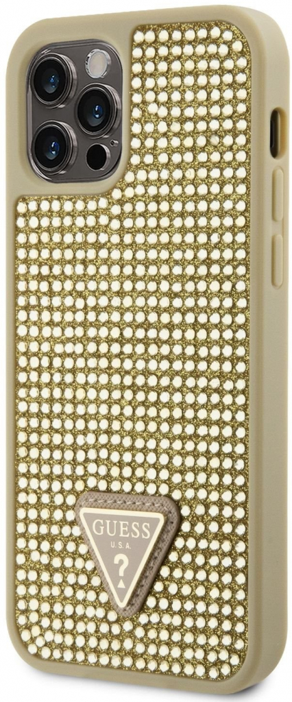 Púzdro Guess Rhinestones Triangle Metal Logo iPhone 12 / 12 Pro, Zlaté