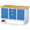 Alfa 3 Dielenský stôl MECHANIC I, 2 skrinky a zásuvkový box na náradie, 3 zásuvky, 1500x685x880 mm, modré dvere