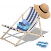 karpal skladacie drevené lehátko kempingové kreslo odnímateľné plážové lehátko na záhradu, terasu a balkón max. 120 kg (modro-bielo-pruhované)