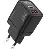 Techsuit - Wall Charger LEDChargX (CH3) - Type-C, USB, GaN Technology, Fast Charge, LED Display, PD35W - Black