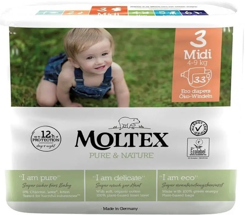 MOLTEX Plenky Pure & Nature Midi 4-9 kg 33 ks