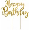 PartyDeco Zápich na tortu Happy Birthday zlatý