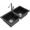 MEXEN/S MEXEN/S - Mario granitový drez 2-bowl vrátane batérie Flora, čierna/zlatá metalik 6504-75-670401-00
