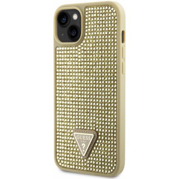 Púzdro Guess Rhinestones Triangle Metal logo iPhone 14 zlaté