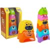 LEAN TOYS Pyramída z pohárov, farebná 6ks - zvieratká