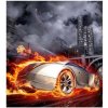 DIMEX | Vliesová fototapeta na stenu Auto v plameňoch MS-3-0314 | 225 x 250 cm | čierna, šedá, béžová, oranžová + Vliesová fototapeta na stenu DIMEX Auto v plameňoch MS30314 v rozmere 225 x 250 cm