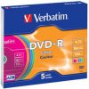 VERBATIM DVD-R 4,7 GB (120 min) 16x farebný slim box, 5ks/pack 43557