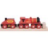 Bigjigs Rail Červená lokomotíva s tendrom + 3 koľaje