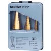 Sada stupňovitých vrtákov Strend Pro SS421, 4-12, 4-20, 4-32 mm, TiN, HSS 4241 rovný, do kovu