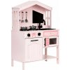 ECOTOYS PLK563P Drevená detská kuchynka s rúrou, mikrovlnnou rúrou, varnými platňami a príslušenstvom, ružová