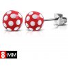 Šperky eshop - Náušnice z chirurgickej ocele, červené guličky s bielymi bodkami SP30.26