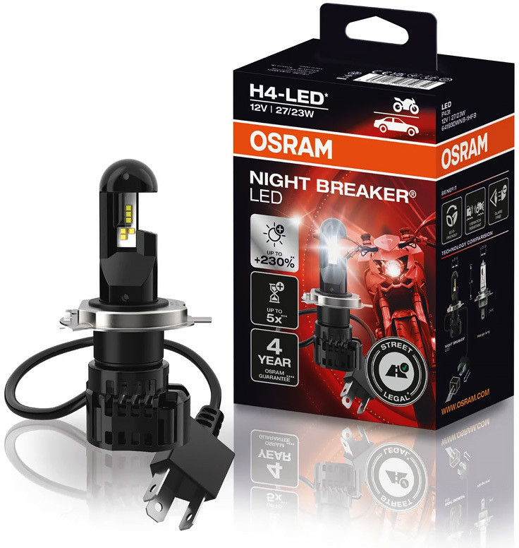 MOTORCYCLE H4 NIGHT BREAKER LED +230% 64193DWNB-1HFB 6000K 1ks