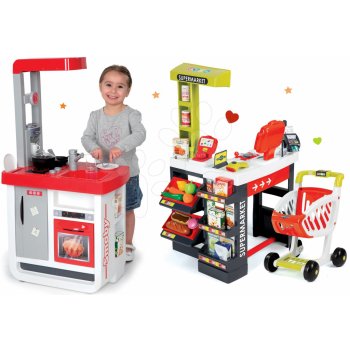 Smoby 310800-2 set kuchynka Bon Appétit so zvukmi a kávovarom a obchod Supermarket s pokladňou