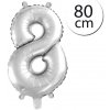 FUN RAG 8Silver-62808 Mini fóliový balón číslo 8 strieborný 80 cm, 1 ks