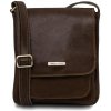Kožená taška cez rameno pre mužov s predným vreckom Jimmy Tuscany Leather Farba: Tmavohnedá