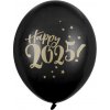 Party Čierne pastelové balóny Happy 2025, zlatá potlač, 30 cm, 6 ks