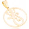 Šperky eshop - Lesklý okrúhly prívesok z ocele 316L, zlatá farba, jašterica v obryse kruhu Y17.13
