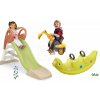 Set šmykľavka s vodnou hrou a obojstranná hojdačka Dinosaurus KS Slide Life Smoby dĺžka šmyku 150 cm a bager so sedadlom