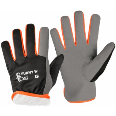 Zimné kombinované mechanické pracovné rukavice CXS Furny Winter - veľkosť: 11/XXL, farba: čierna/oranžová