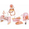 Set vanička s funkčnou sprchou a stoličkou Balneo Bath Soft Baby Nurse Smoby a kolíska s kúpeľňou a záchodom