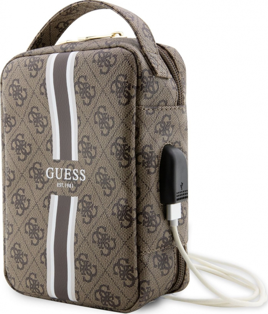 Púzdro Guess PU 4G Printed Stripes Travel Universal Bag hnedé