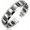 Šperky eshop - Magnetický náramok wolfrámový, strieborný odtieň s čiernymi valčekmi S09.29