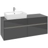 VILLEROY & BOCH Collaro závesná skrinka pod umývadlo na dosku (umývadlo vľavo), 4 zásuvky, s LED osvetlením, 1400 x 500 x 548 mm, Glossy Grey, C132B0FP