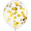 PartyDeco BALÓNIKY latexové transparentné s konfetami zlaté hviezdičky 30cm