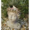 Clayre & Eef Šedý antik kvetináč hlava ženy s ružami a vtáčikmi - 22*20*26 cm - Clayre & Eef