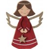 Dekorácia drevo 150x195mm, anjel na postavenie, červená s glitrom