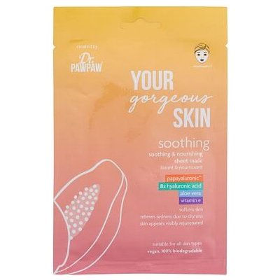 Dr. PAWPAW Your Gorgeous Skin Soothing Sheet Mask zklidňující a vyživující plátýnková pleťová maska 25 ml pro ženy