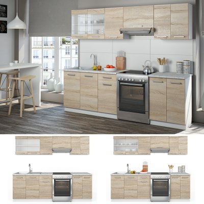Cuisine Intégrée Vicco R-Line 240 Cm – Blanc Sonoma, Moderne