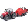 Bburago 1:50 Farm Traktor Massey Ferguson 8740S + Baler Lifter Rood