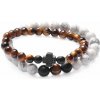 Nefertitis Sada dvoch náramkov z tigrieho oka a bieleho howlitu NF16739 - obvod cca 16 až 21 cm