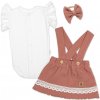 3D súprava LADY bavlna body kr. rukáv suknička s láclom čelenka staroružová/biela