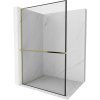 Mexen Kioto+ L, sprchová zástena Walk-In s poličkou a vešiakom 110 x 200 cm, 8mm číre sklo čierny vzor, zlatý lesklý profil,800-110-123-50-70