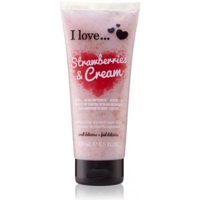 I Love sprchový peeling s vôňou jahôd a jemného krému Strawberries & Cream Exfoliating Shower Smoothie 200 ml