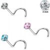 Šperky eshop - Zahnutý piercing do nosa z 316L ocele - drobný okrúhly farebný zirkón v kotlíku, 2 mm U14.01 - Farba zirkónu: Aqua modrá - Q
