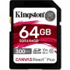 KINGSTON 64GB Canvas React Plus SDHC UHS-II 300R/260W U3 V90 for Full HD/4K/8K