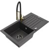 Mexen Pablo, 1-komorový granitový drez 752x436x161 mm a drezová batéria Aster, čierna škvrnitá, 6510-76-73450-57-B